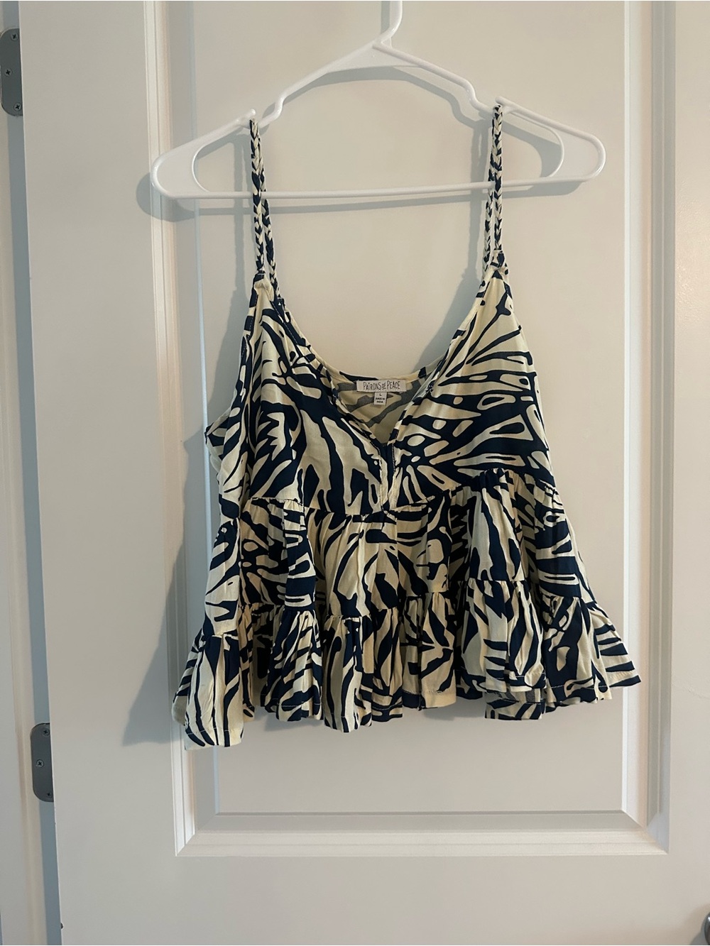 Blue & Tan Printed Crop Top